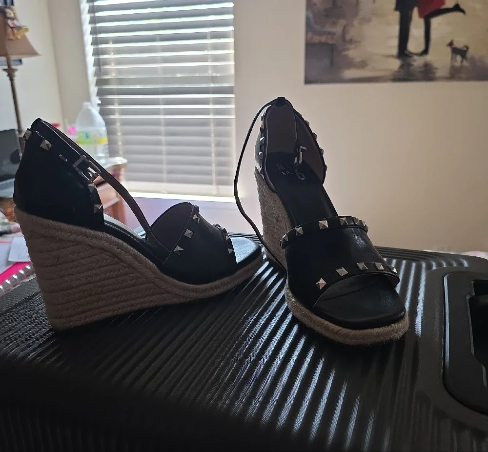 Mix No. 6 Black Studded Espadrille Wedge Sandals